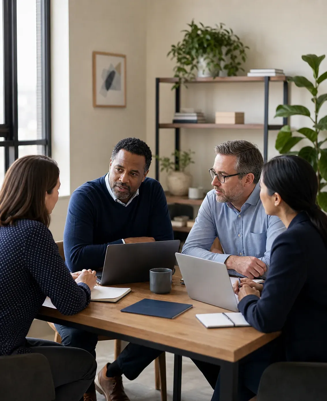 Tax and business professionals collaborating in a welcoming modern office